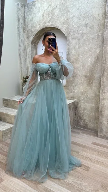 prom dress color trendsStrapless mint green corset tulle dress,prom dress,evening gown Y4912