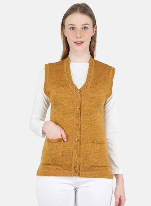 Hooded Cashmere SweatersWomen Yellow Solid Cardigan