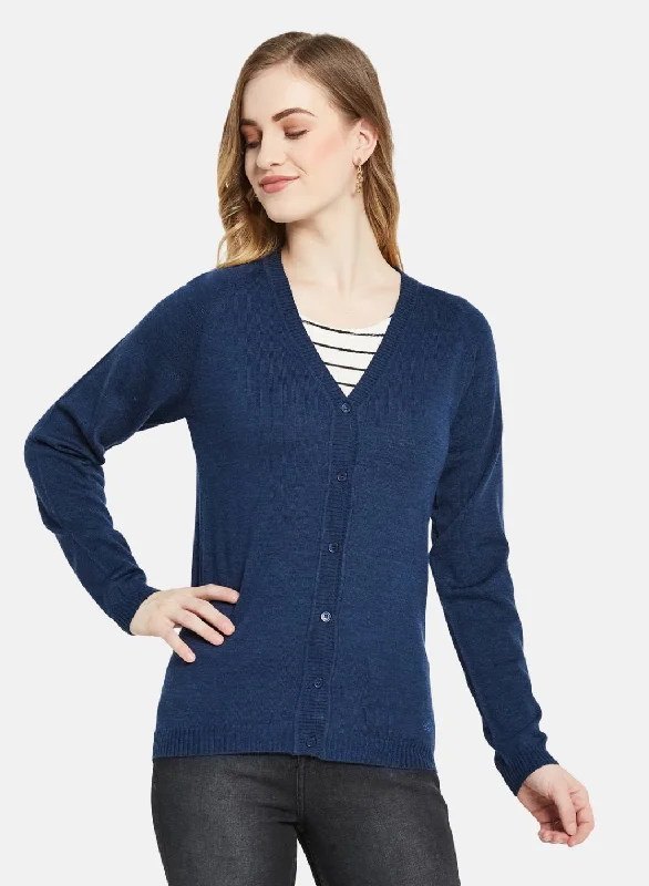 Stylish SweatersWomen Navy Blue Solid Cardigan