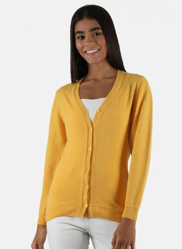 Fitted SweatersWomen Yellow Solid Cardigan