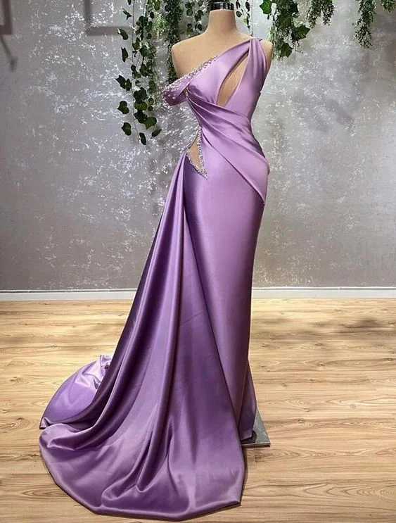 ball gown prom dressesPurple Prom Dresses, Keyhole Prom Dresses, Satin Evening Dresses Y4285