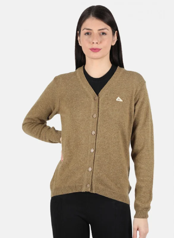 Patterned SweatersWomen Khaki Solid Cardigan