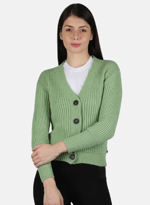 Retro Stylish Flannel SweatersWomen Green Self Design Cardigan