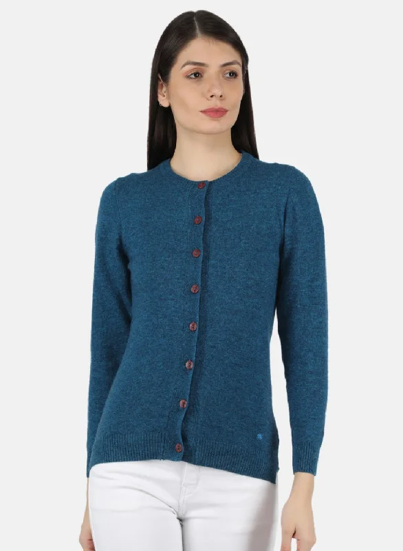 Comfortable Dressy SweatersWomen Blue Solid Cardigan