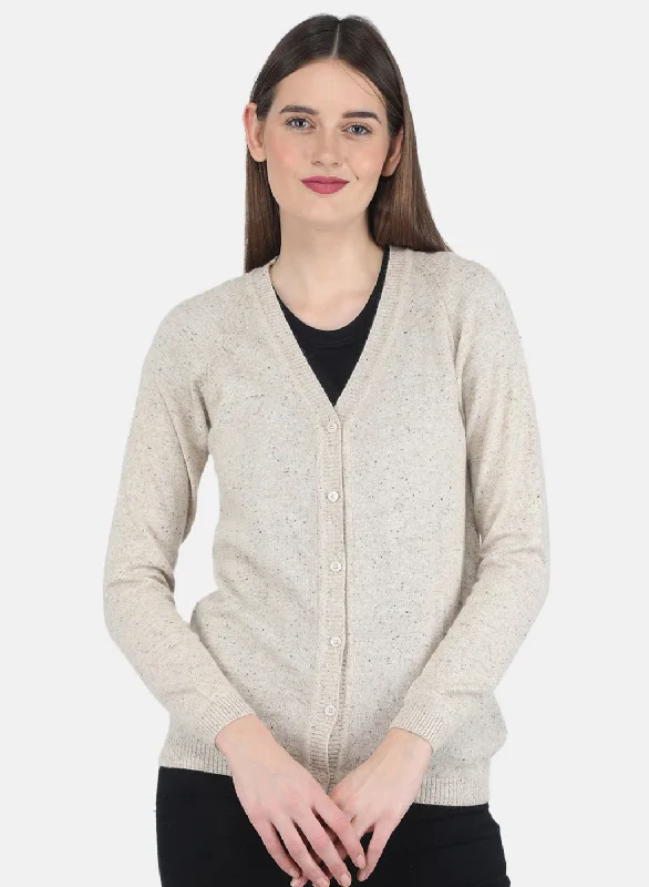 Oversized SweatersWomen Beige Solid Cardigan