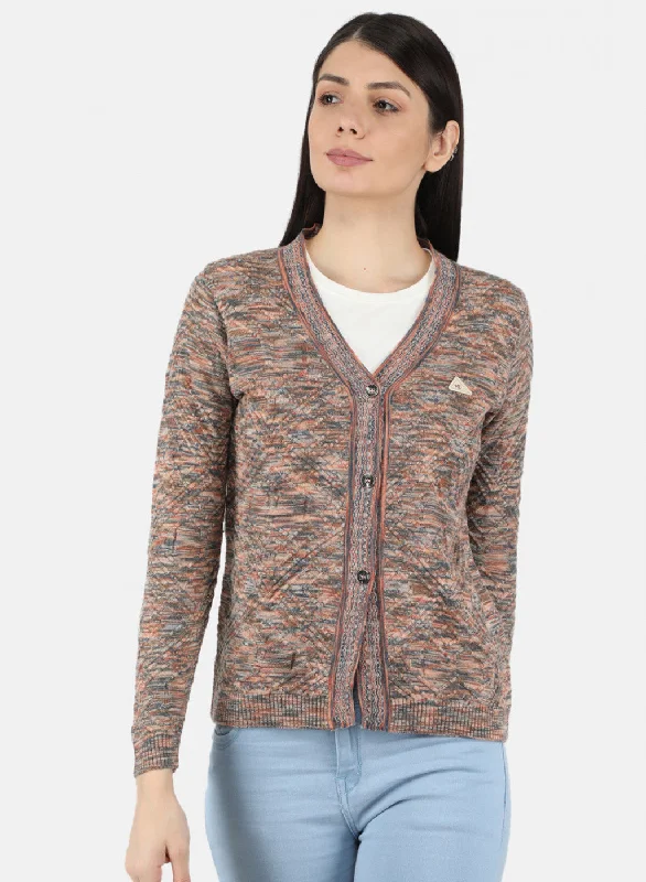 Quick-Dry Soft Knitted SweatersWomen Multicolor Self Design Cardigan