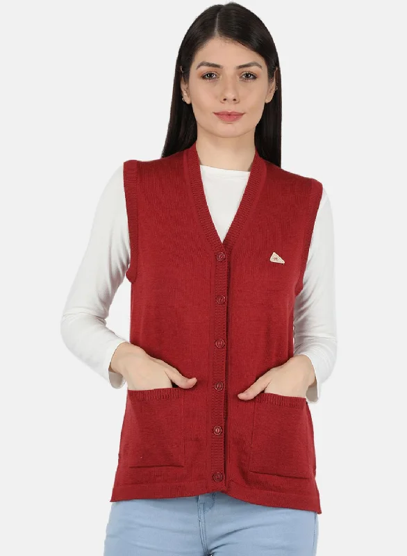 Colorful SweatersWomen Red Solid Cardigan