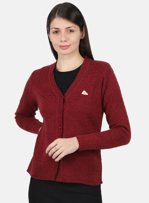 Wholesale Affordable Women's SweatersWomen Maroon Self Design Cardigan