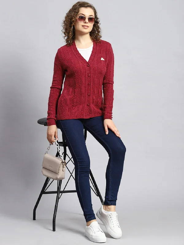 Wholesale SweatersWomen Maroon Self Cardigan