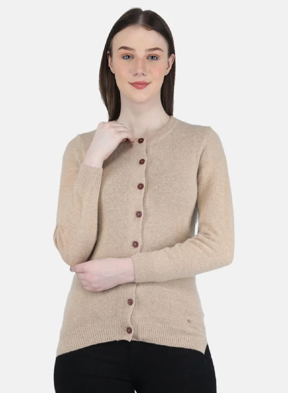 Thick Cashmere SweatersWomen Beige Solid Cardigan