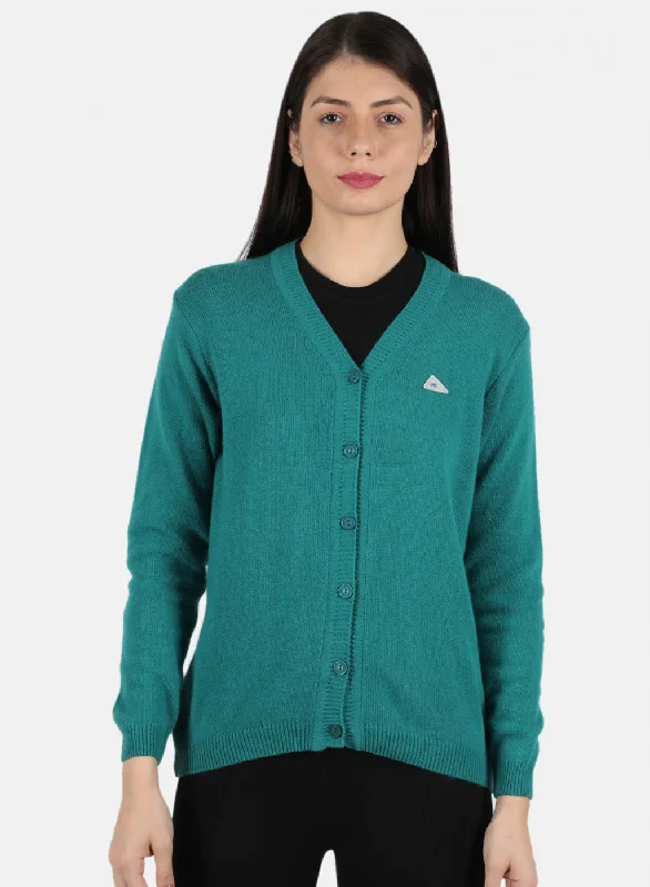 High-Quality Wool SweatersWomen Sea Green Solid Cardigan