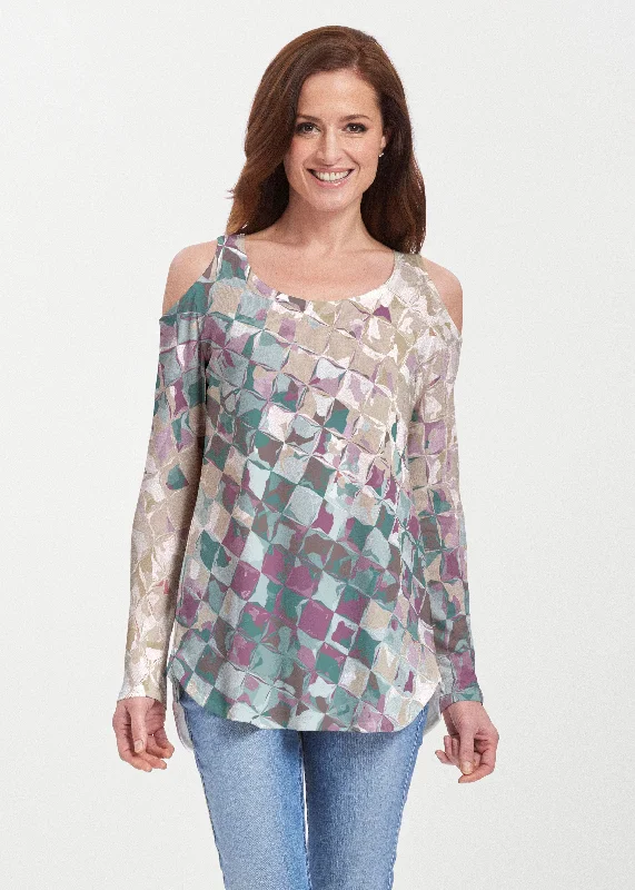 women's tops for bridal showers and baby showersCrackle Mint (2870) ~ Butterknit Cold Shoulder Tunic