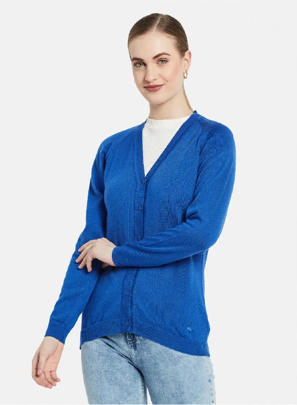 Hooded SweatersWomen Blue Solid Cardigan