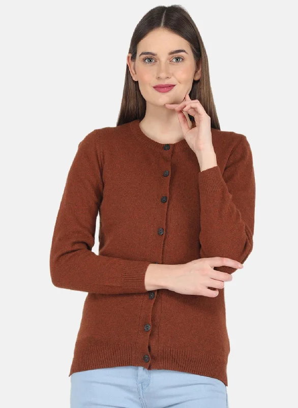 Plus-Size SweatersWomen Brown Solid Cardigan