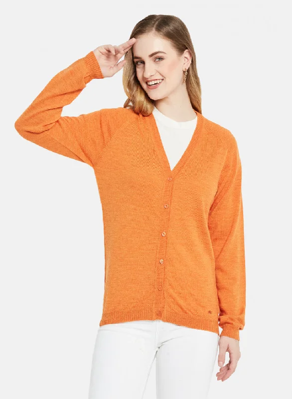 Fitted SweatersWomen Orange Solid Cardigan