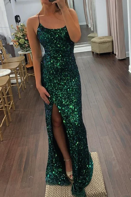 dark prom dressesEmerald Green Sequins Mermaid Long Prom Dress Y6317