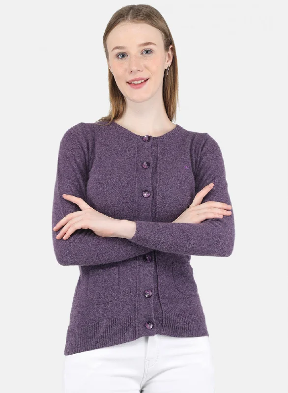 Fair Isle SweatersWomen Purple Solid Cardigan