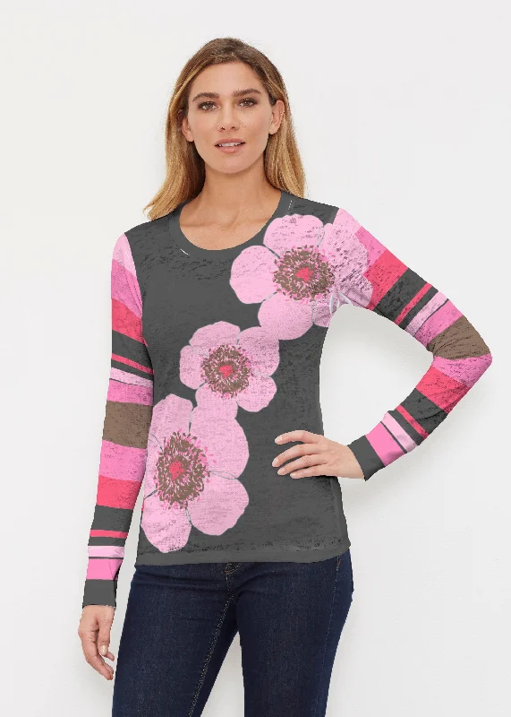 women's tops with beading accentsPoppy Black Stripes (7100) ~ Thermal Long Sleeve Crew Shirt