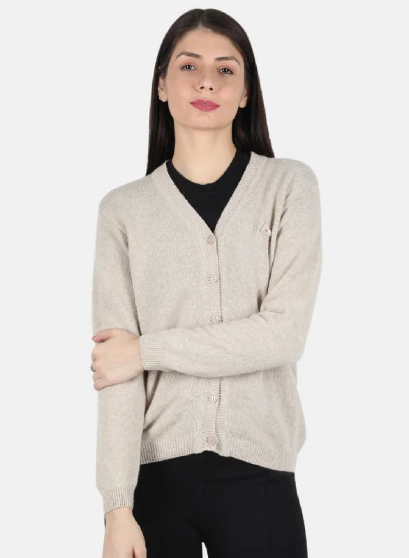 Dressy SweatersWomen Beige Solid Cardigan