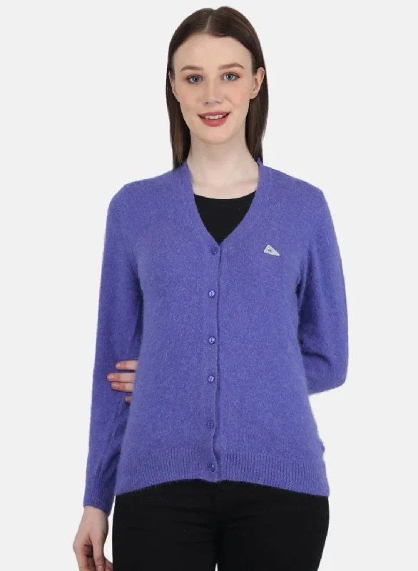 High-Neck SweatersWomen Purple Solid Cardigan