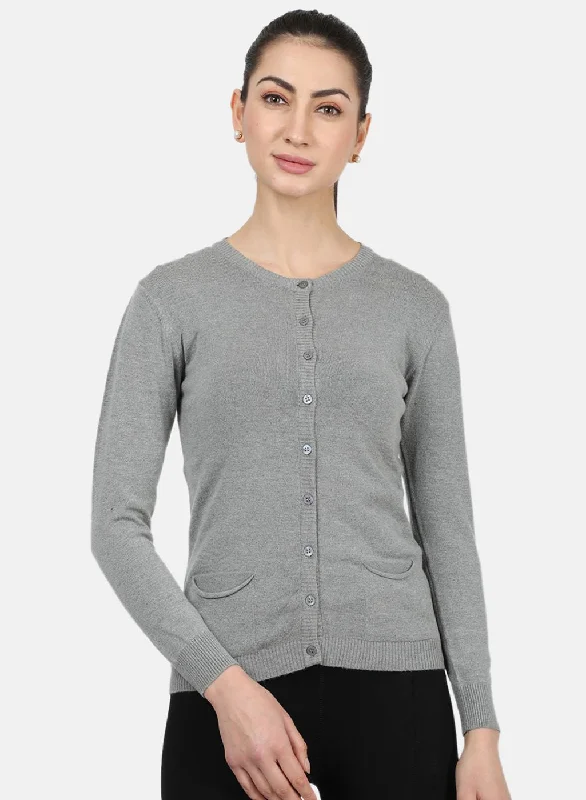 Fashionable SweatersWomen Grey Solid Cardigan