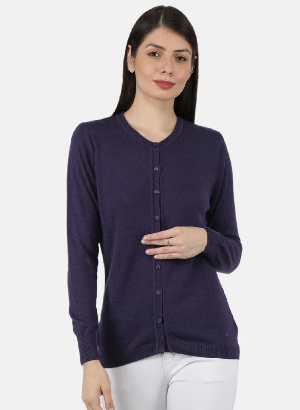 Stylish SweatersWomen Purple Solid Cardigan