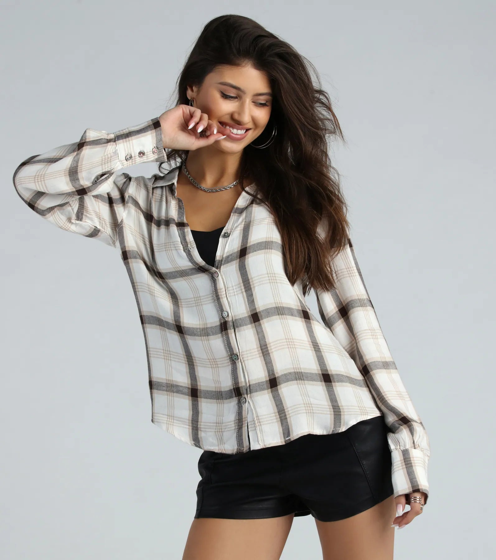 camisoles for womenDays In Plaid Button Down Shirt Top