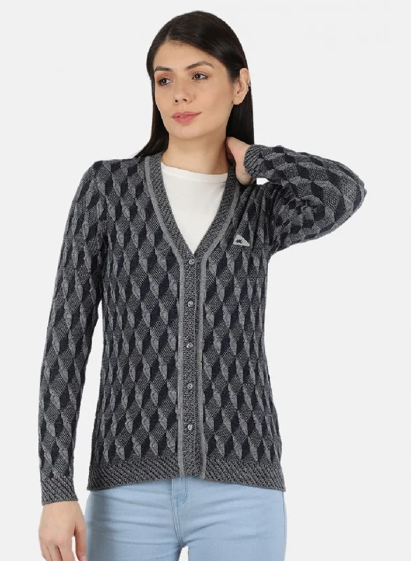 Stylish Flannel SweatersWomen Navy Blue Self Design Cardigan