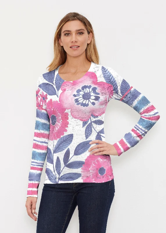 striped women's topsWatercolor Blooms (13355) ~ Thermal Long Sleeve Crew Shirt