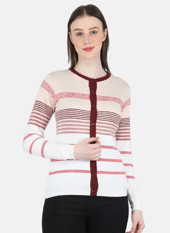 Children's SweatersWomen White Stripe Cardigan