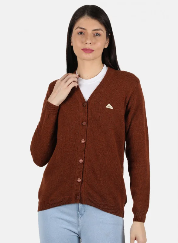 Pullover SweatersWomen Brown Solid Cardigan