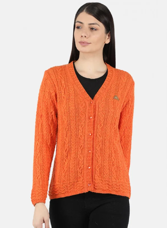 Plus-Size Quick-Dry Soft Knitted SweatersWomen Orange Self Design Cardigan