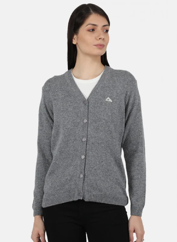 Stylish SweatersWomen Grey Solid Cardigan