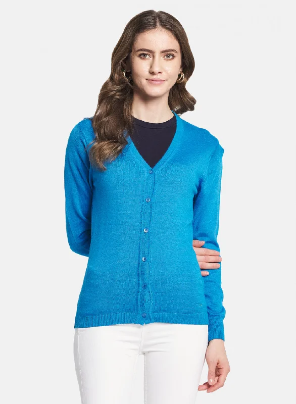 Luxurious SweatersWomen Blue Solid Cardigan