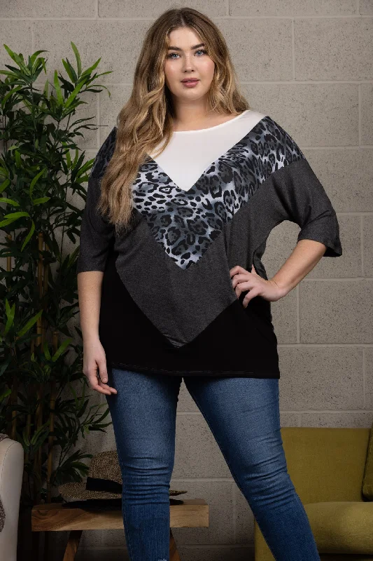 women's tops for those who love to experiment with fashionLEOPARD PRINT DOLMAN SLEEVES CONTRAST PLUS SIZE KNIT TOP