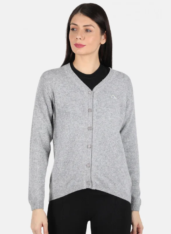 Fitted Cashmere SweatersWomen Grey Solid Cardigan