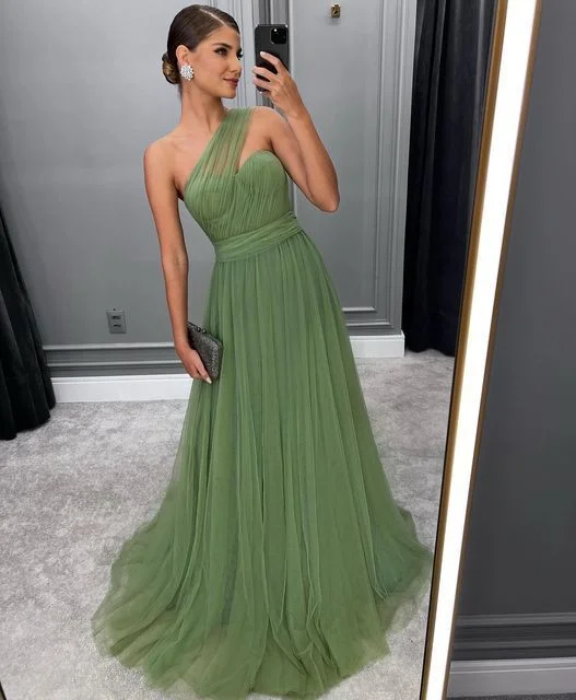 prom dresses with sequin detailingGreen Long A-line Prom Dress,Trendy Tulle Formal Evening Dresses Y5271