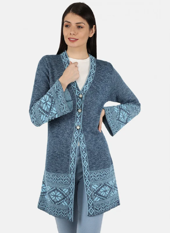 Affordable Women's SweatersWomen Sky Blue Self Design Cardigan