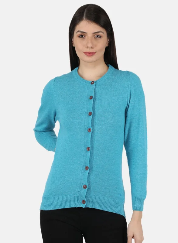 Affordable Women's SweatersWomen Blue Solid Cardigan