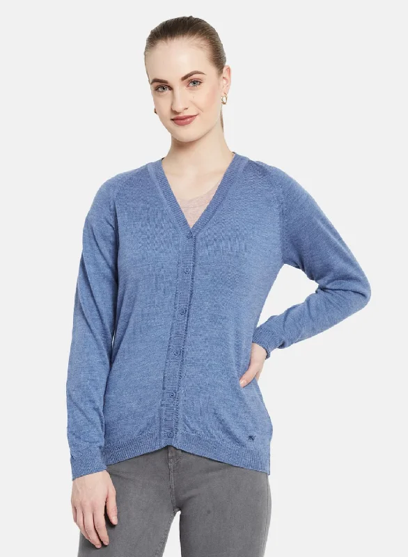 Thick SweatersWomen Blue Solid Cardigan