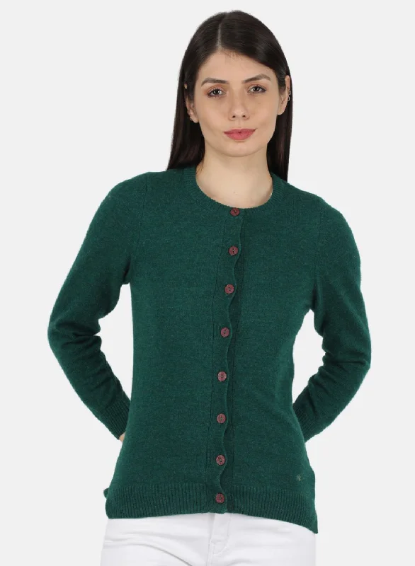 Flannel Patterned Cashmere SweatersWomen Green Solid Cardigan