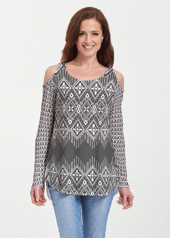 women's tops for picnics in the parkTapestry Black (13273) ~ Butterknit Cold Shoulder Tunic