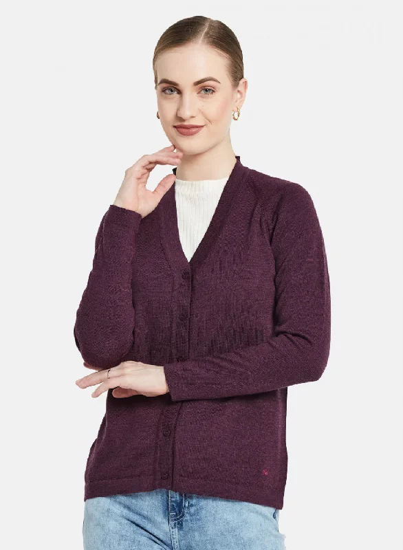 Fitted Cashmere SweatersWomen Purple Solid Cardigan