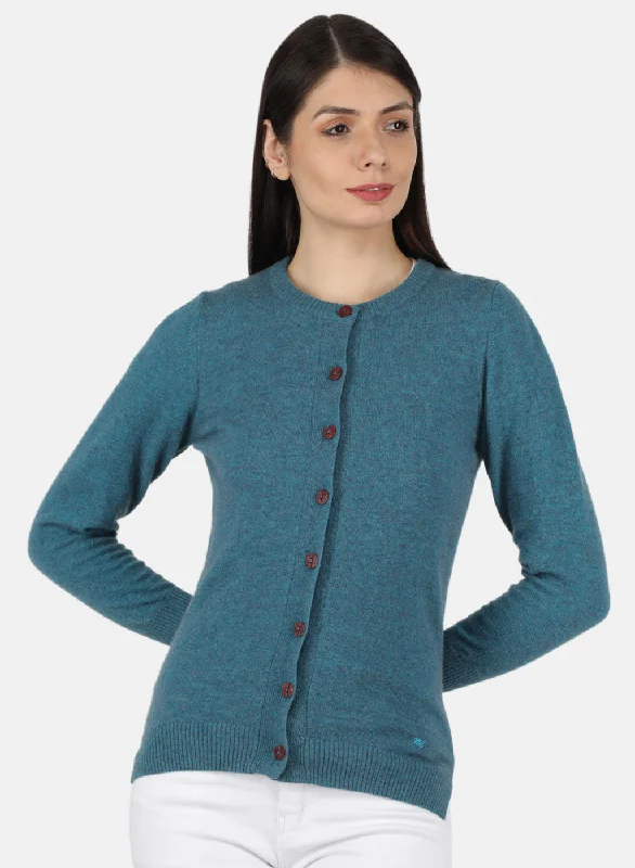 Fitted Oversized Cardigan SweatersWomen Teal Blue Solid Cardigan