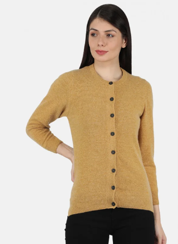 Crewneck Fair Isle SweatersWomen Mustard Solid Cardigan