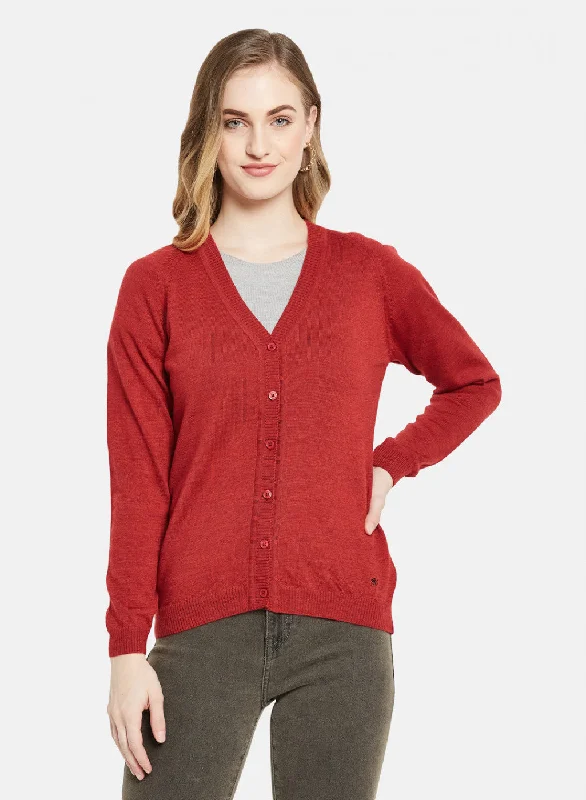 Soft SweatersWomen Red Solid Cardigan