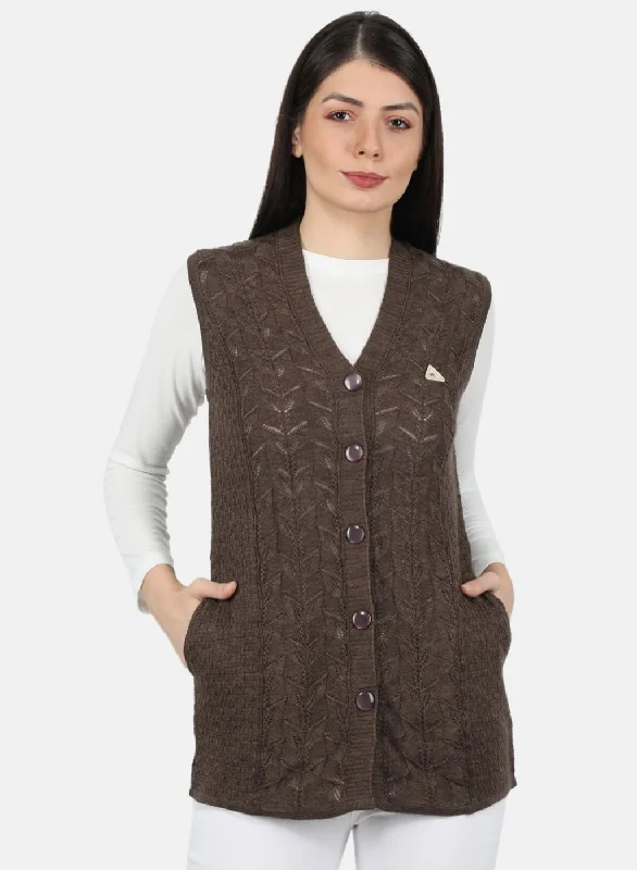 Trendy Pullover SweatersWomen Brown Self Design Cardigan