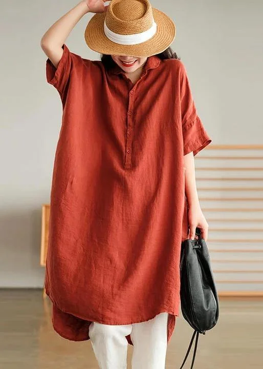 women's tops for those who want to add a pop of color to their outfitsPlus Size - Red Linen Women Casual Pure Shirt