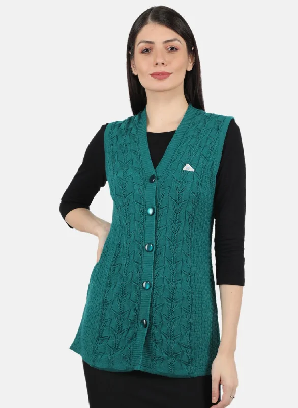 Stylish Flannel SweatersWomen Green Self Design Cardigan