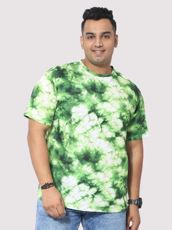 women's tops for creating capsule wardrobesMen Plus Size Green Tie Dye Texture Digital Printed Round Neck T-Shirt